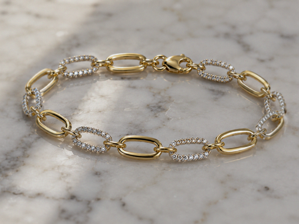 9ct Yellow Gold Cubic Zirconia Oblong Link Bracelet