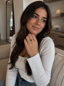 Checkerboard London Blue Topaz & Diamond Ring in 9ct Gold