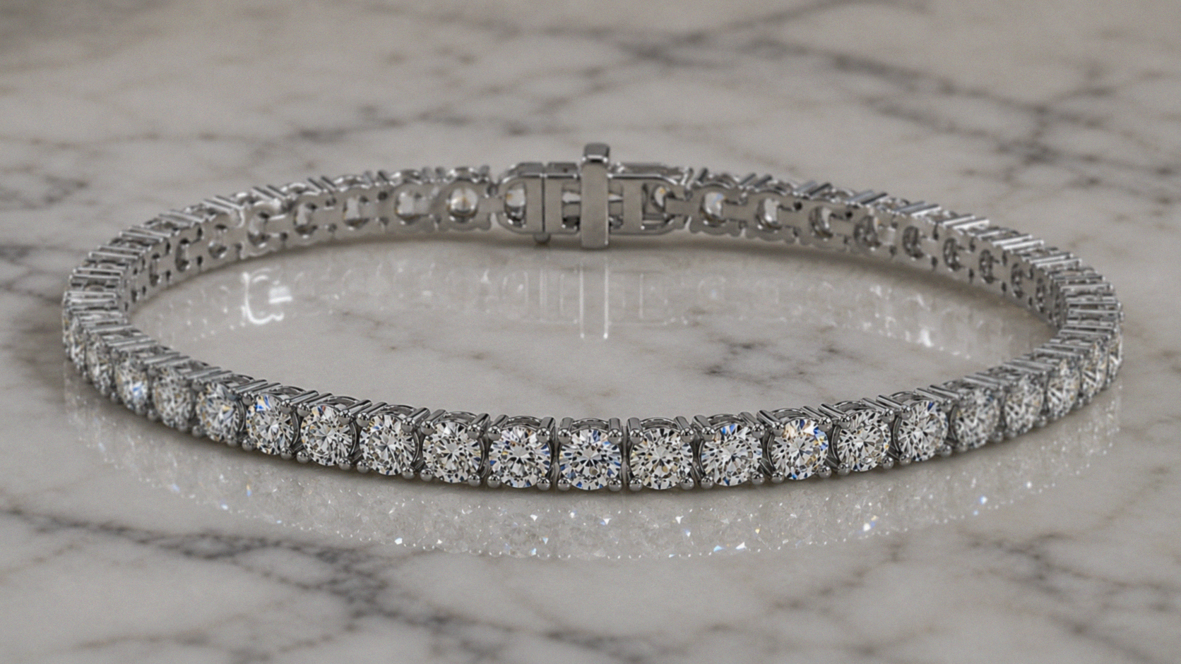 14ct White Gold 3ct Natural Diamond Tennis Bracelet 7 Inch