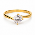 Sterling Silver Yellow Gold Plated Cubic Zirconia Solitaire Ring