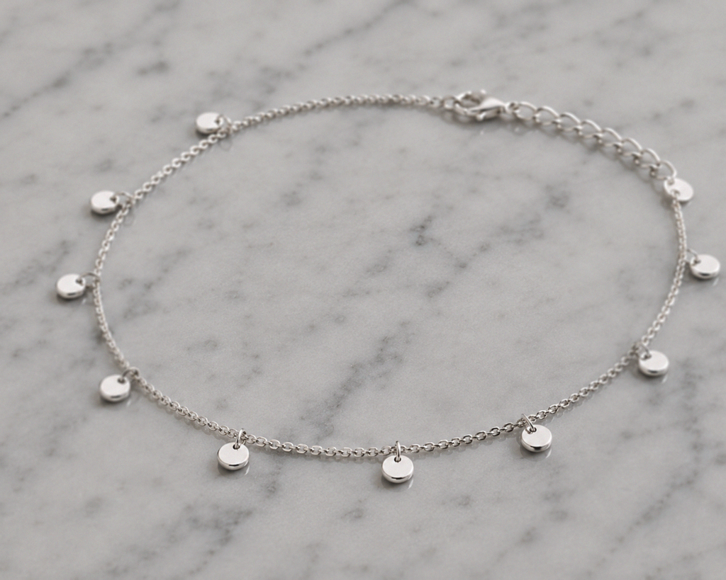 Sterling Silver Mini Disc Anklet 23–25cm