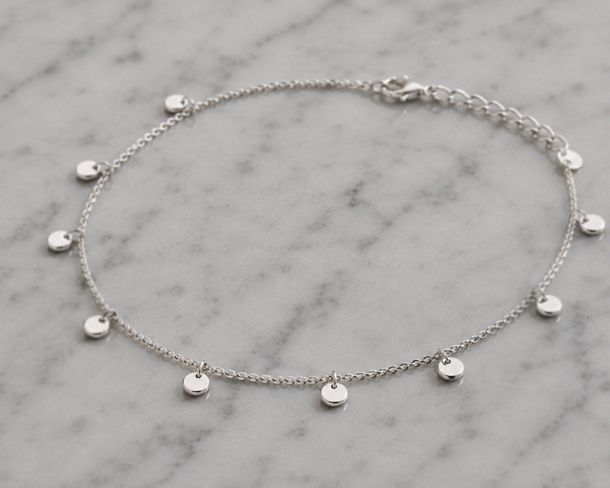 Sterling Silver Mini Disc Anklet 23–25cm