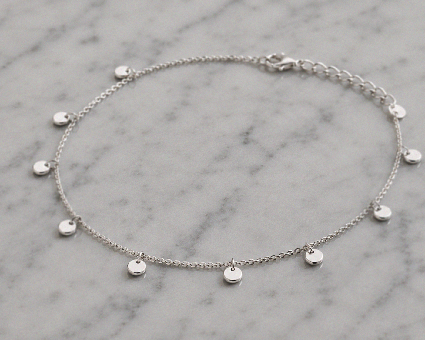 Sterling Silver Mini Disc Anklet 23–25cm