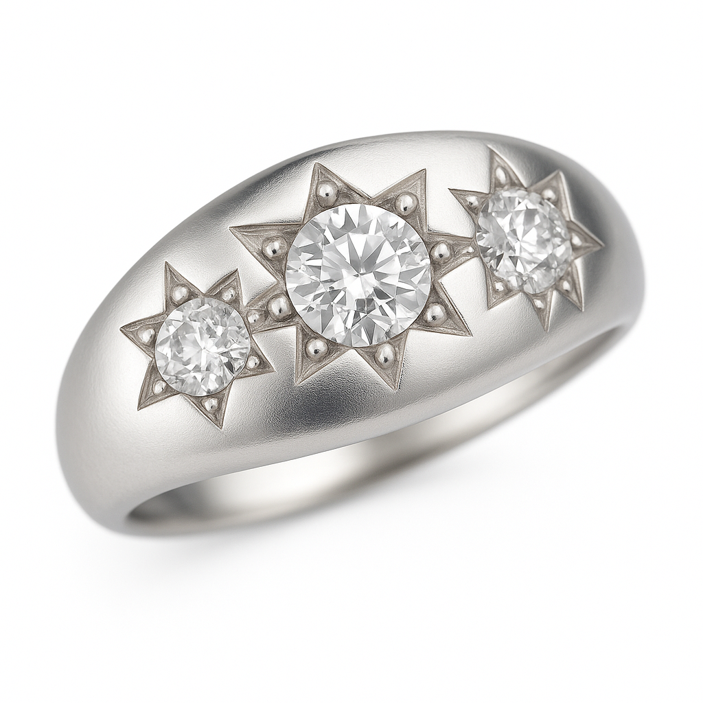 Silver Three Stone Gypsy Ring – CZ Trilogy Design