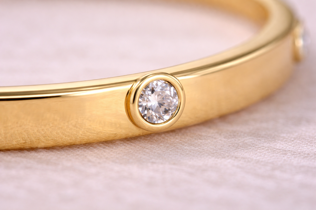 9ct Yellow Gold CZ Set Hinged Bangle