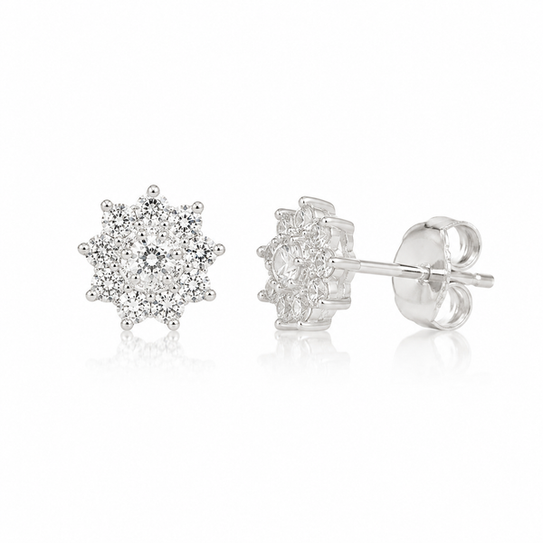 Silver Cubic Zirconia Cluster Stud Earrings
