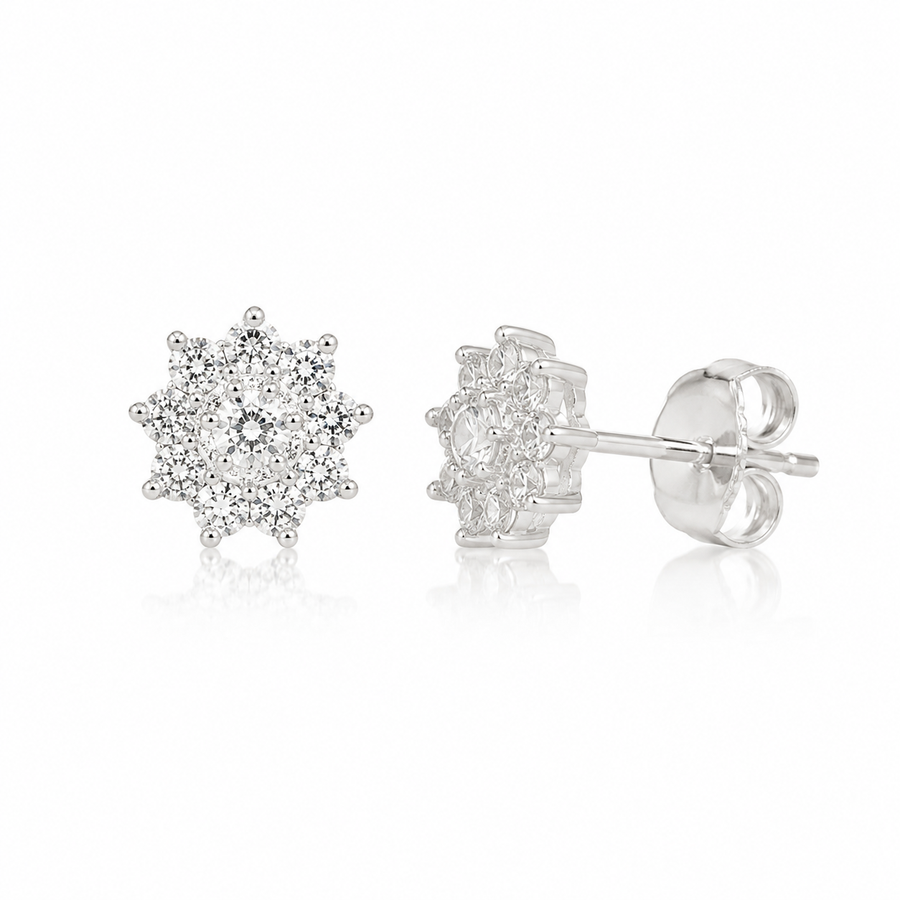 Silver Cubic Zirconia Cluster Stud Earrings