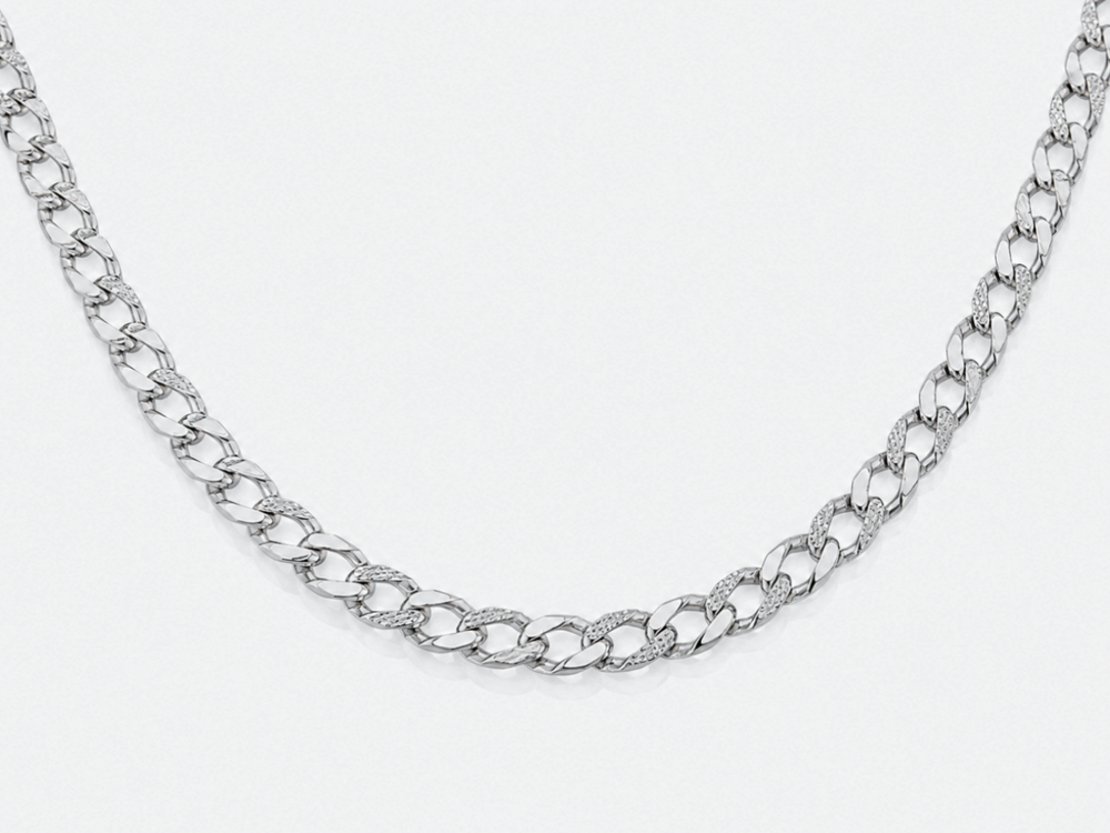 Men's Silver Plain & Engraved Flat Curb Chain 24"