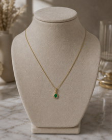 Teardrop Emerald & Diamond Pendant Necklace in 9ct Gold