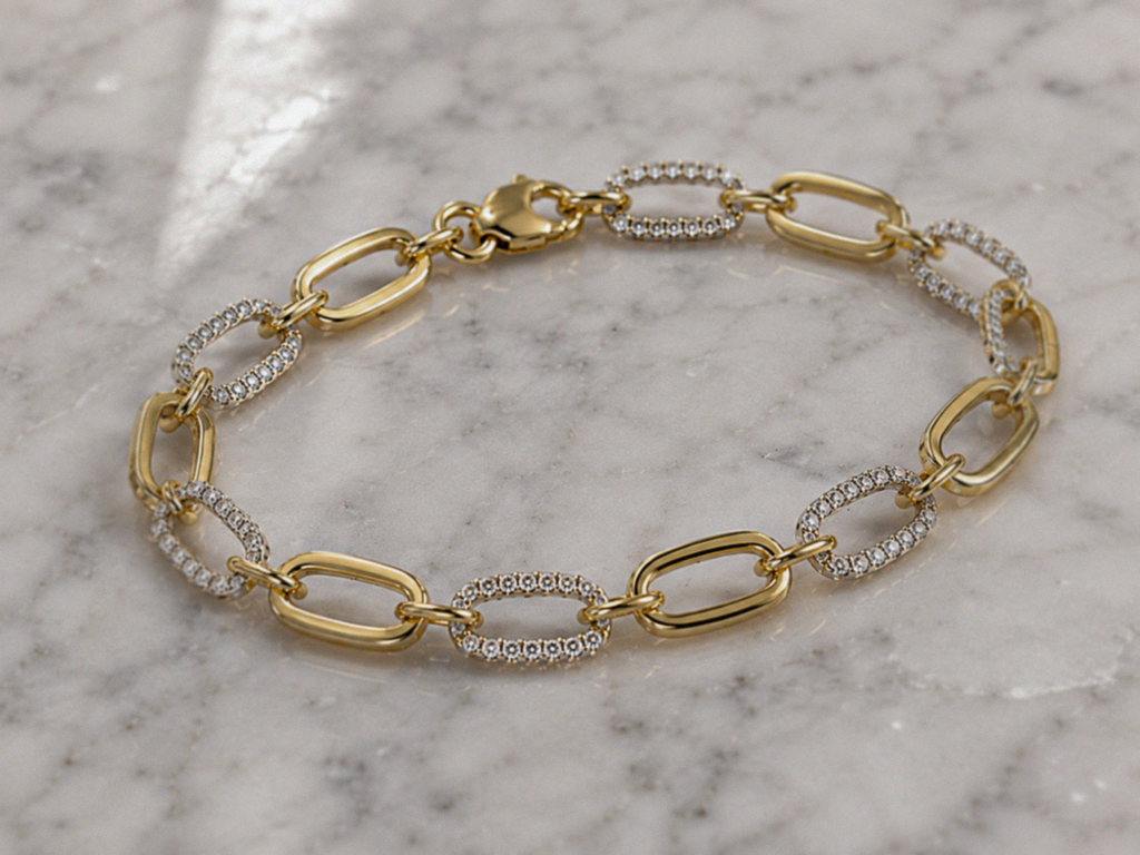 9ct Yellow Gold Cubic Zirconia Oblong Link Bracelet