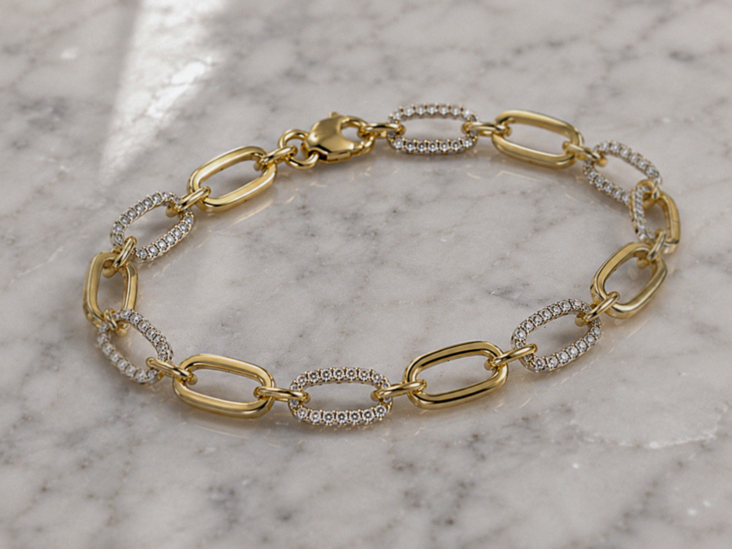 9ct Yellow Gold Cubic Zirconia Oblong Link Bracelet