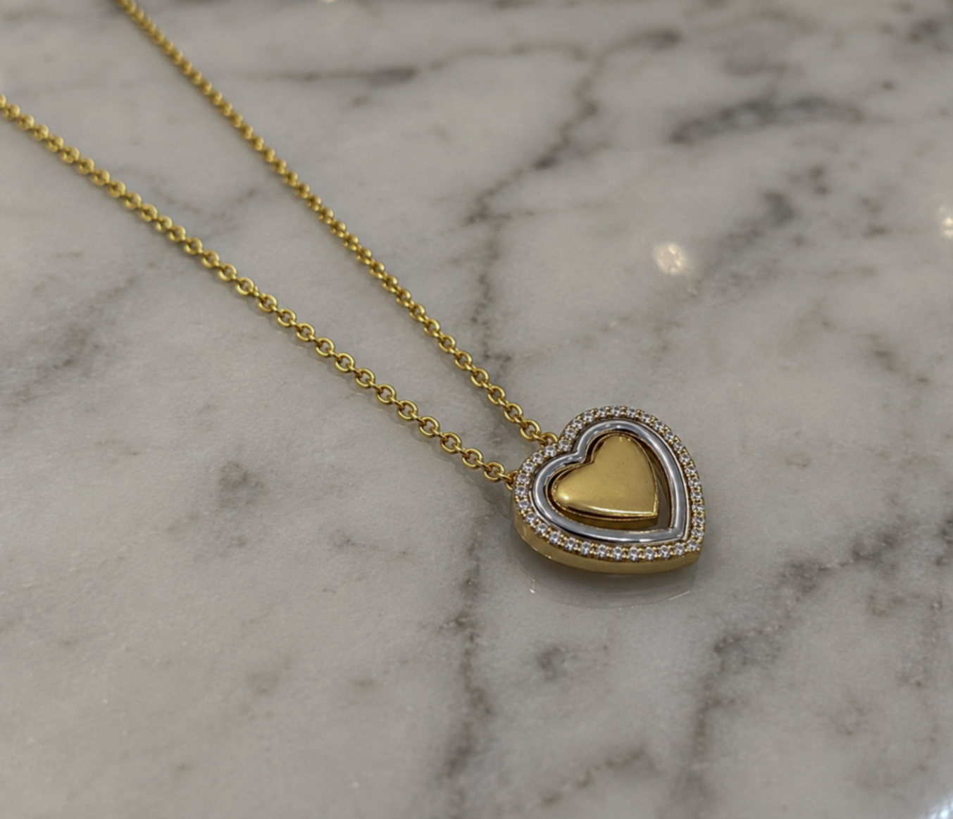 9ct Two-Tone Gold Cubic Zirconia Triple Heart Necklace 16–17 Inch