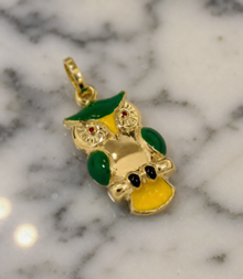 9ct Yellow Gold Enamel Owl Pendant Charm