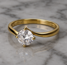 Sterling Silver Yellow Gold Plated Cubic Zirconia Solitaire Ring