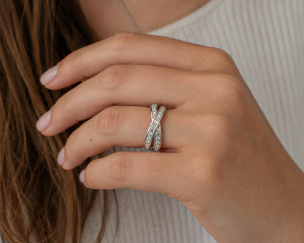 Diamonfire Sterling Silver Cubic Zirconia Crossover Ring