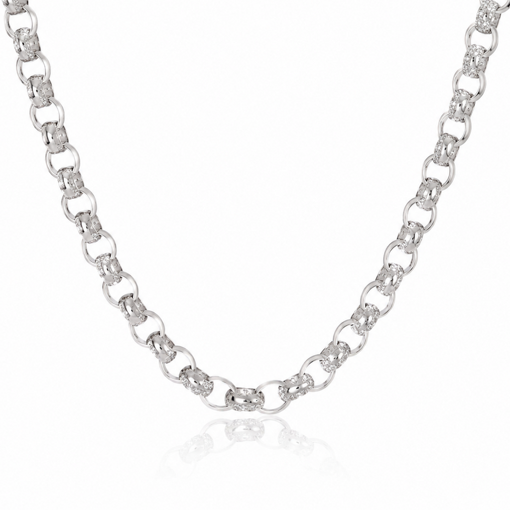 Silver Cubic Zirconia Belcher Chain 26"