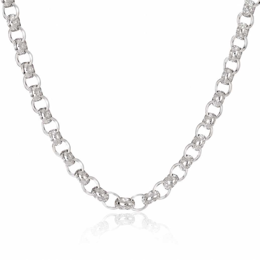 Silver Cubic Zirconia Belcher Chain 26"