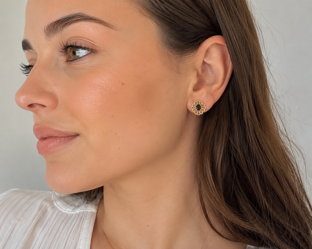 9ct Yellow Gold Blue Sapphire Filigree Stud Earrings