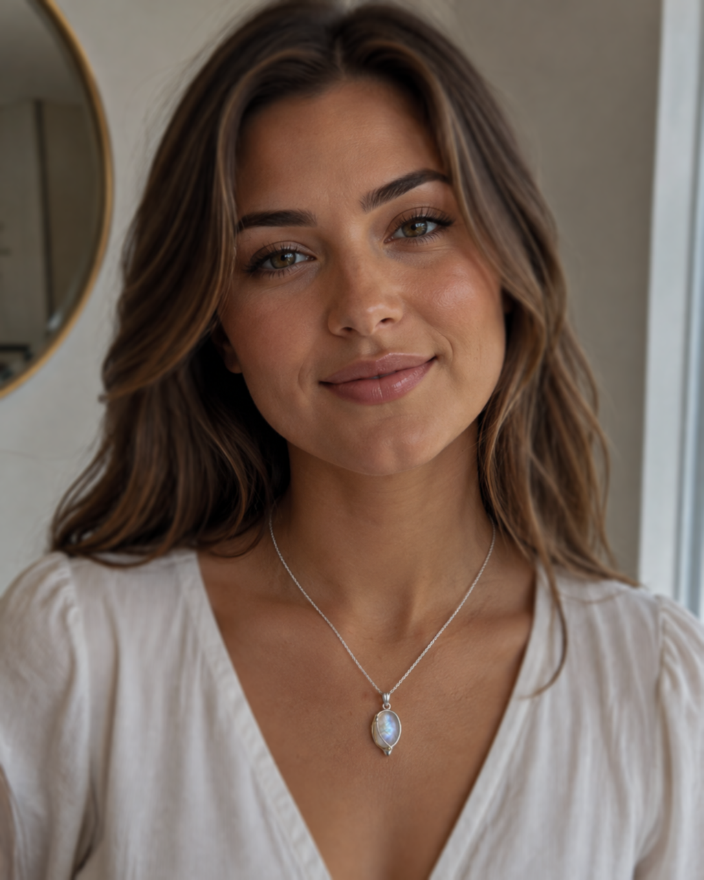 Banyan Rainbow Moonstone Pendant Necklace with 14ct Gold-Fill Detail