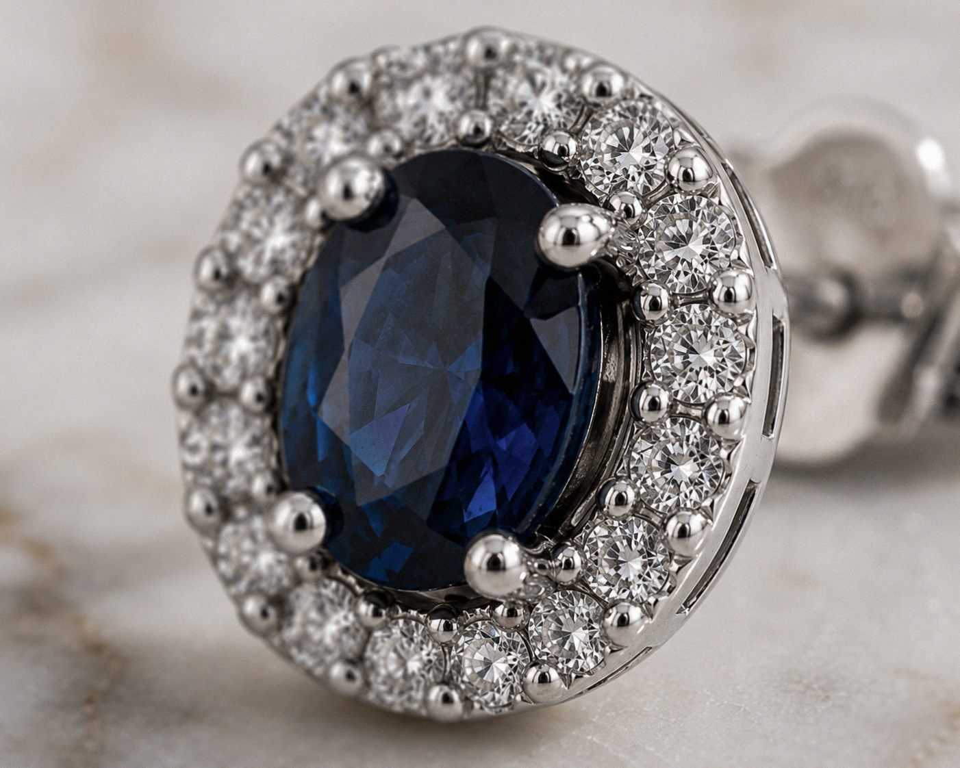 Blue Sapphire & Diamond Cluster Stud Earrings in 9ct White Gold