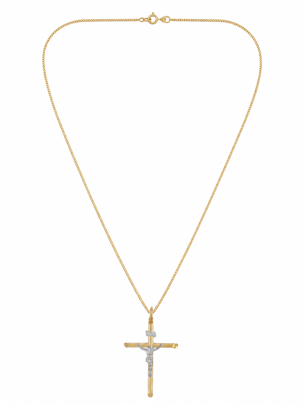 9ct Two-Tone Gold Crucifix Necklace 20 inch