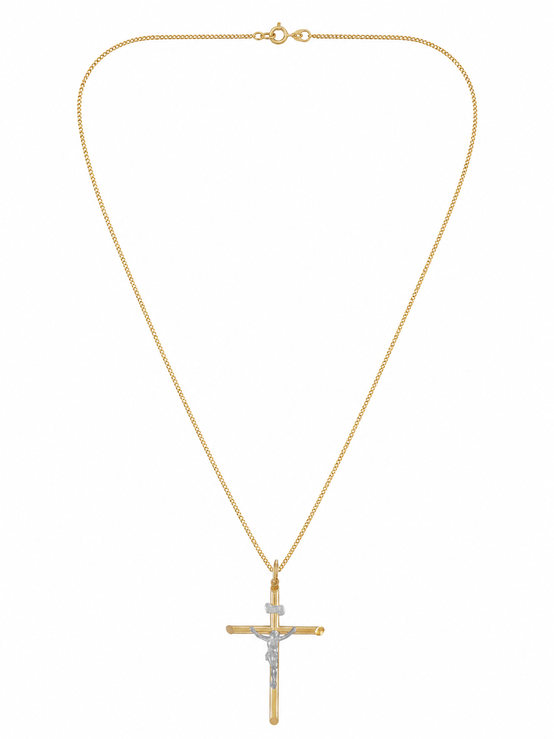 9ct Two-Tone Gold Crucifix Necklace 20 inch