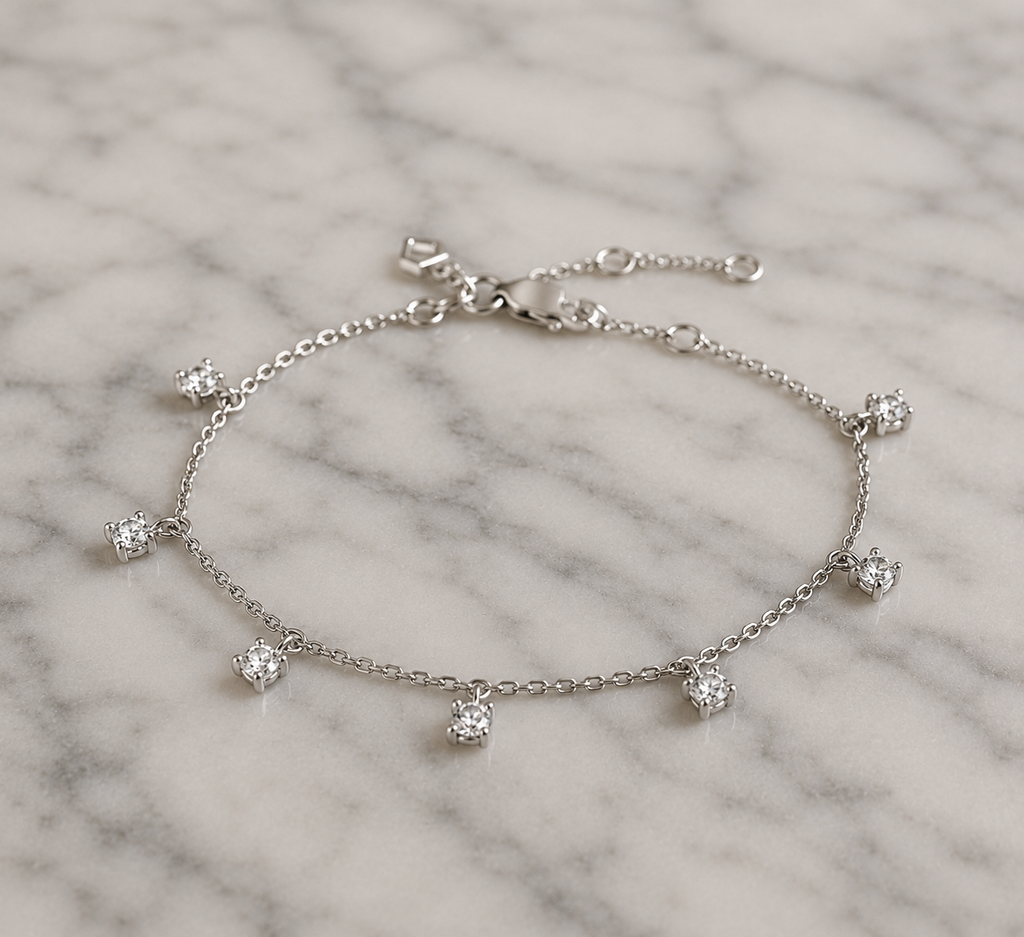 Diamonfire Sterling Silver Four Claw Set Zirconia Station Bracelet
