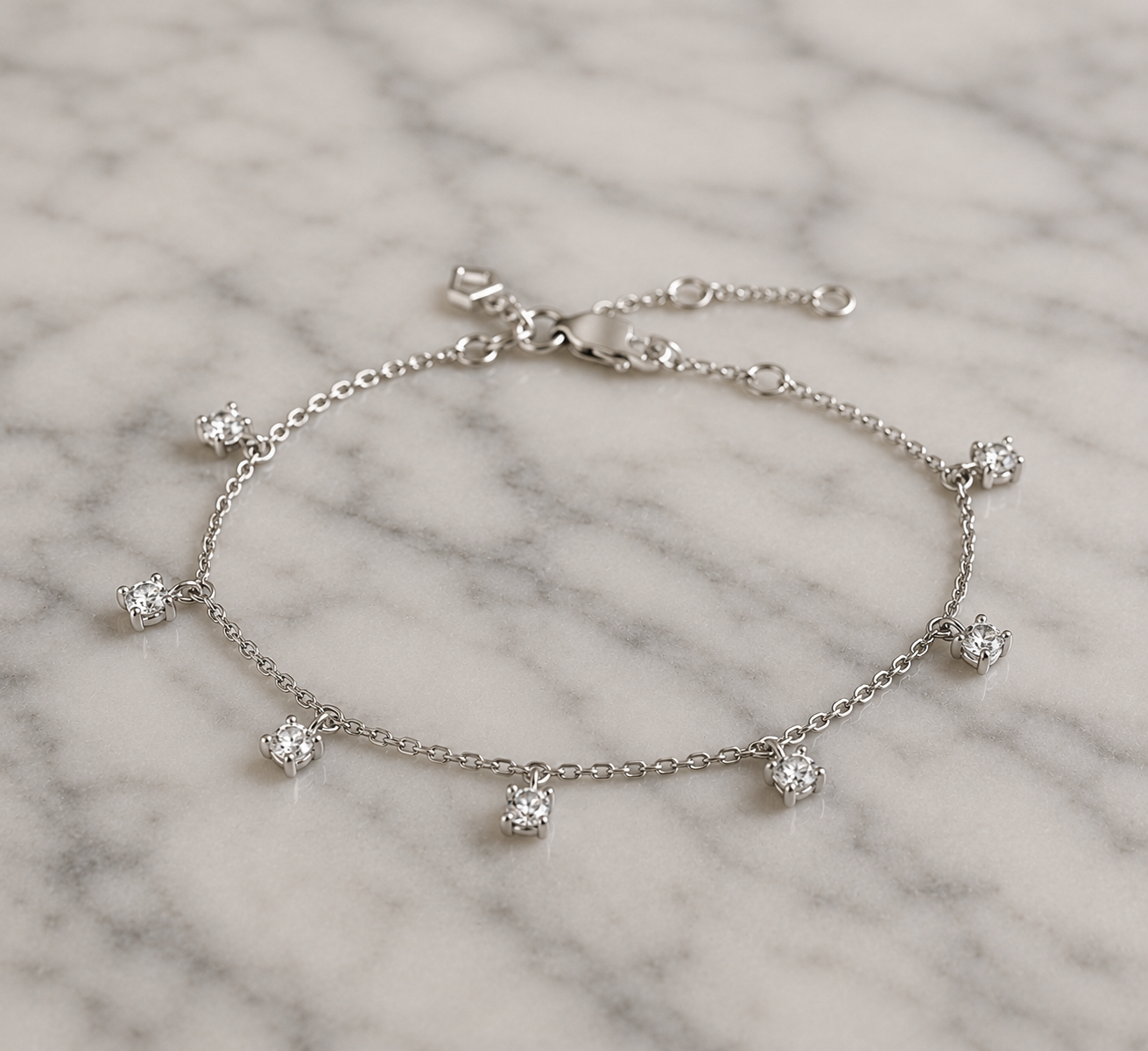 Diamonfire Sterling Silver Four Claw Set Zirconia Station Bracelet