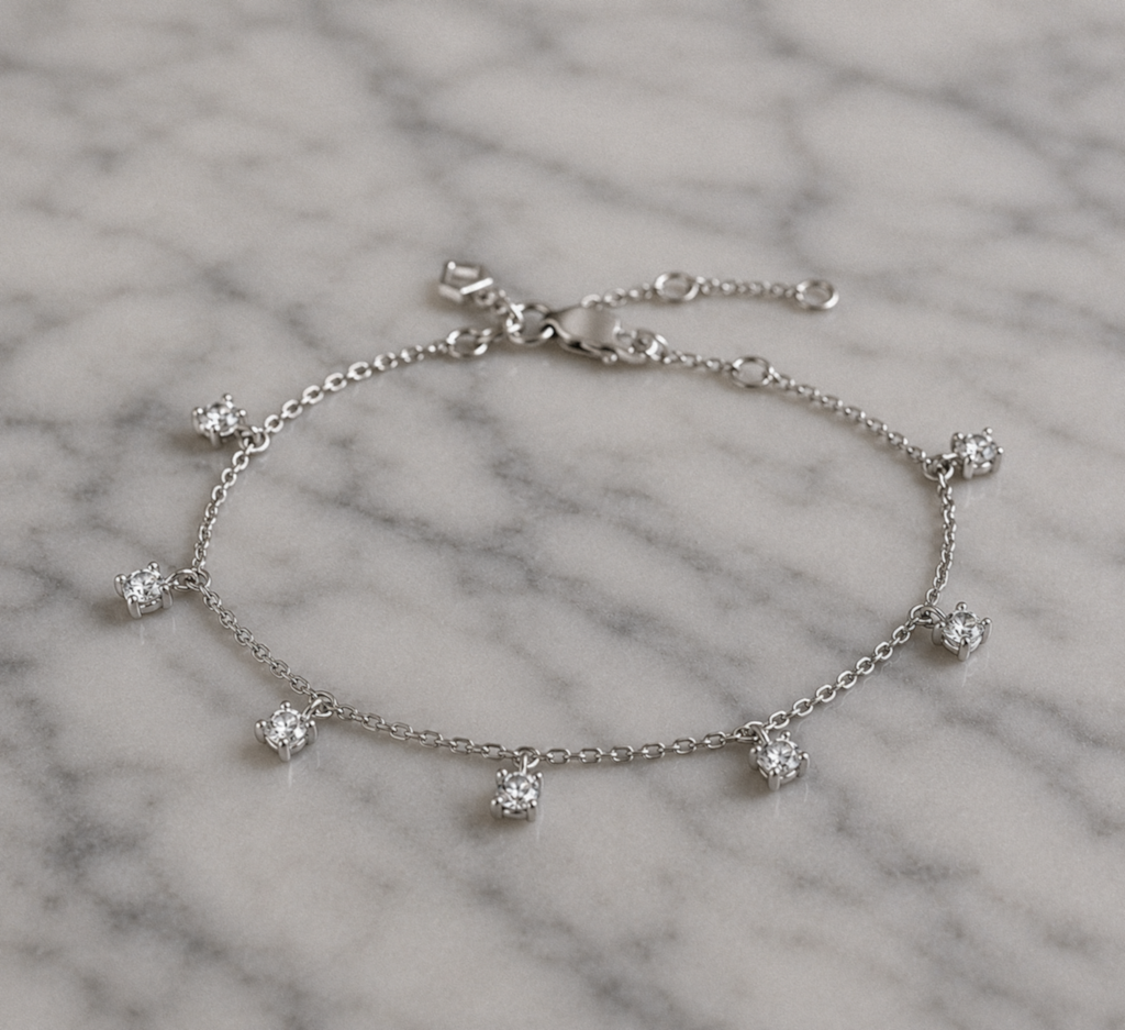 Diamonfire Sterling Silver Four Claw Set Zirconia Station Bracelet