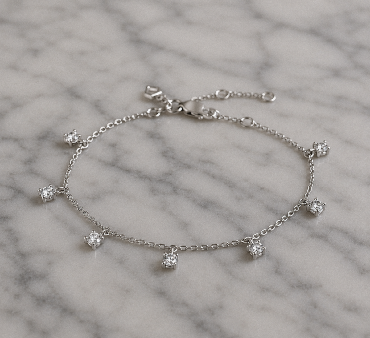 Diamonfire Sterling Silver Four Claw Set Zirconia Station Bracelet