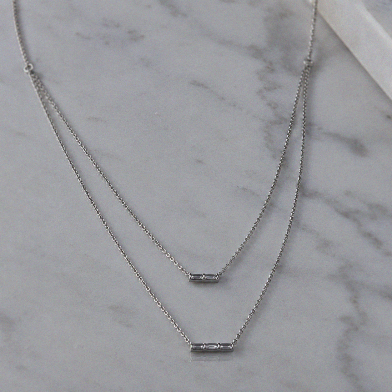 Sterling Silver Cubic Zirconia Double Layer Bar Necklace