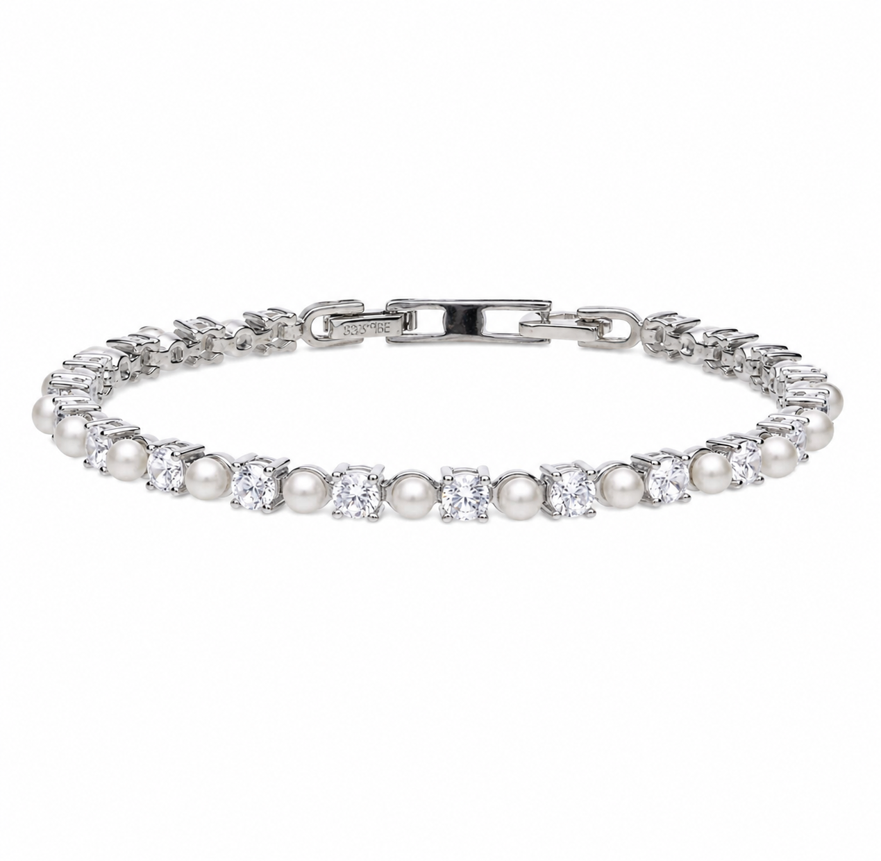 Diamonfire Sterling Silver Pearl and Zirconia Tennis Bracelet
