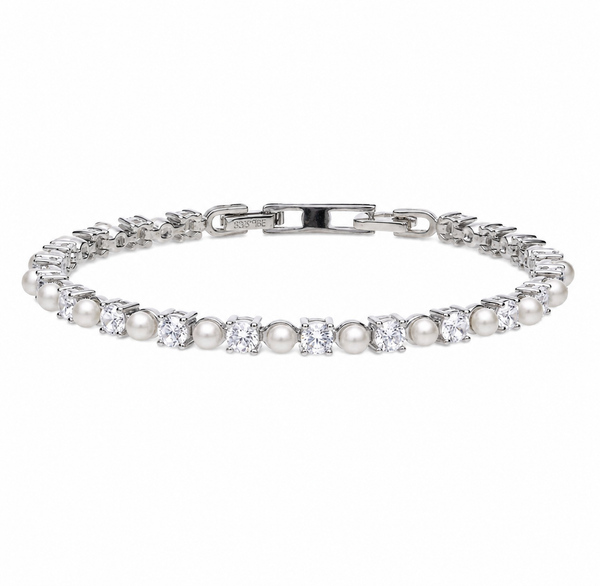 Diamonfire Sterling Silver Pearl and Zirconia Tennis Bracelet