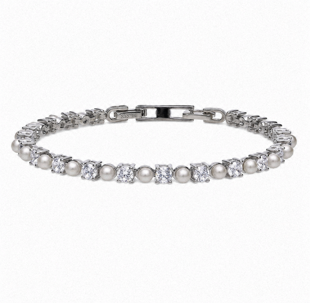 Diamonfire Sterling Silver Pearl and Zirconia Tennis Bracelet