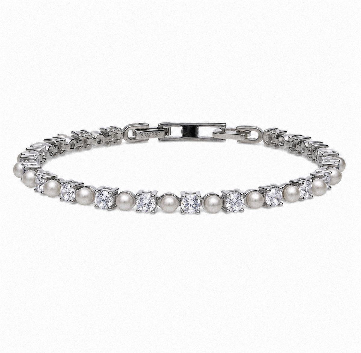 Diamonfire Sterling Silver Pearl and Zirconia Tennis Bracelet