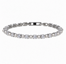 Diamonfire Sterling Silver Pearl and Zirconia Tennis Bracelet