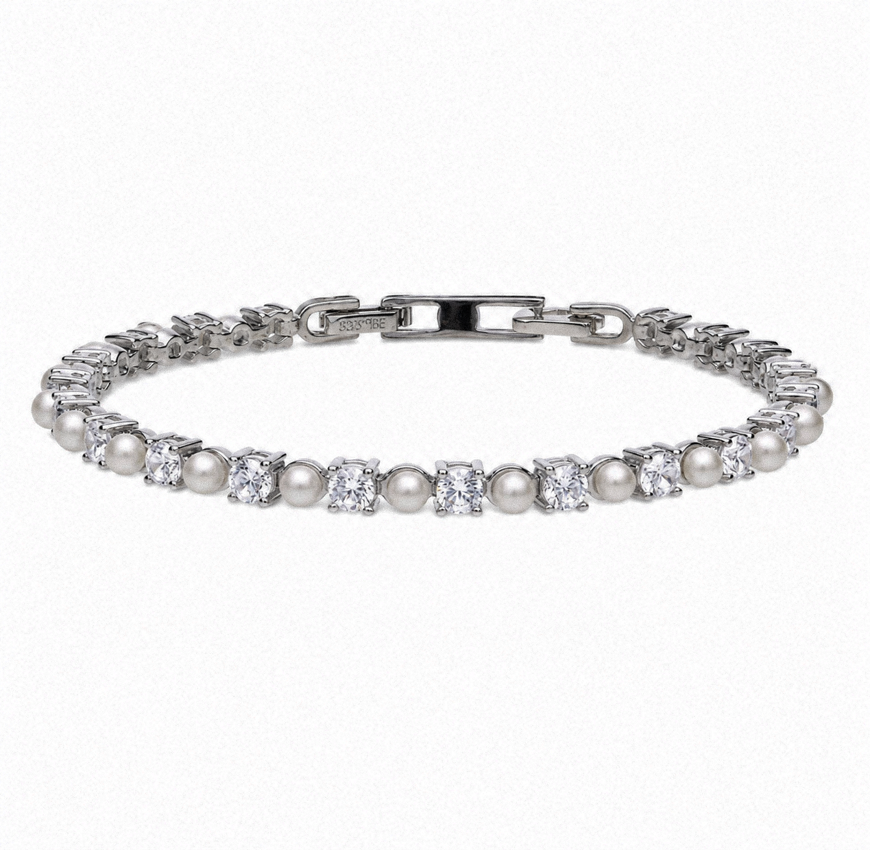 Diamonfire Sterling Silver Pearl and Zirconia Tennis Bracelet
