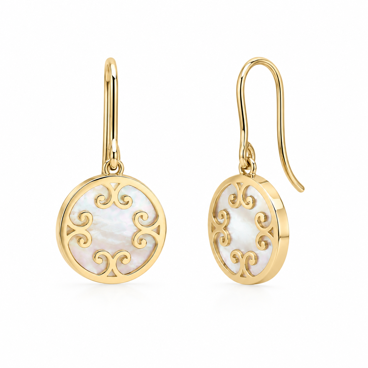 9ct Yellow Gold Mother of Pearl Swirl Drop Earrings