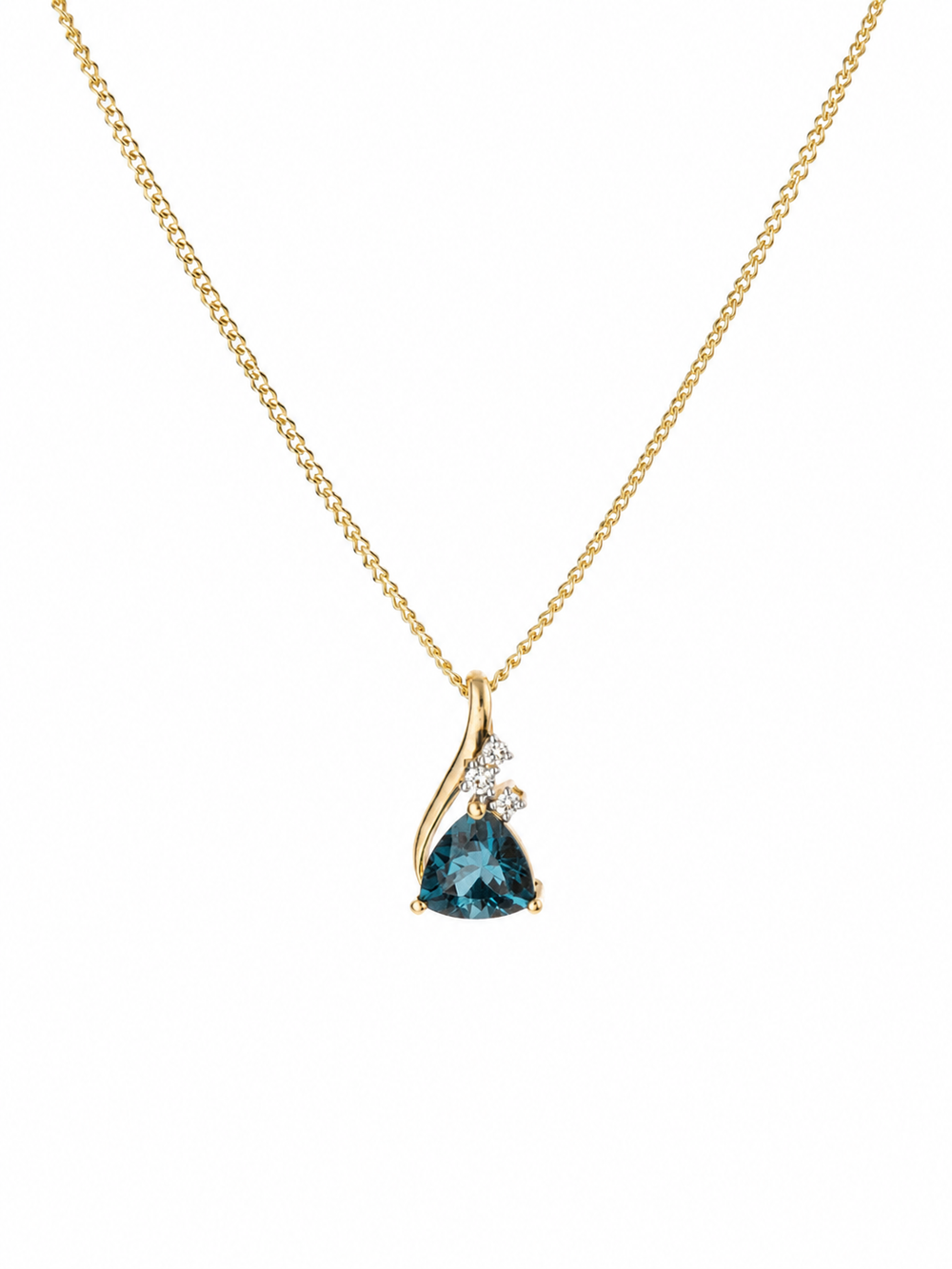 9ct Yellow Gold London Blue Topaz & White Topaz Trillion Pendant
