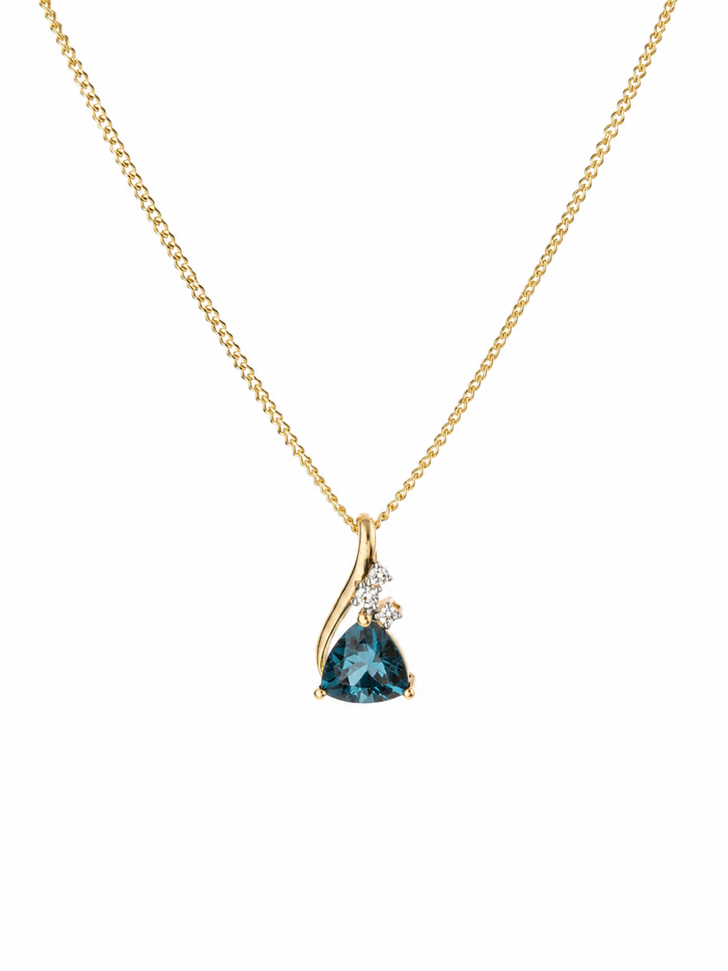 9ct Yellow Gold London Blue Topaz & White Topaz Trillion Pendant