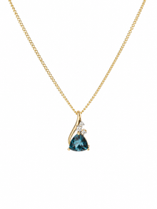 9ct Yellow Gold London Blue Topaz & White Topaz Trillion Pendant