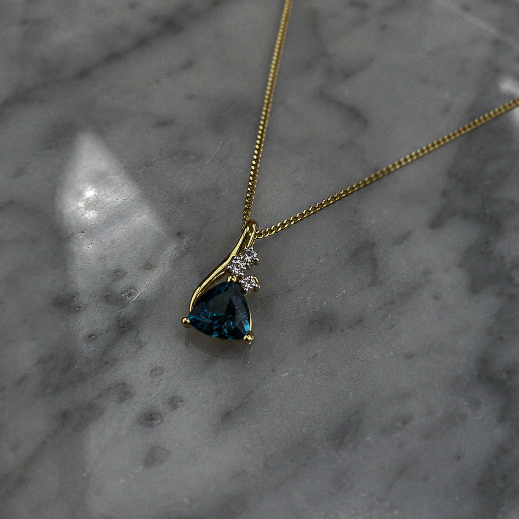 9ct Yellow Gold London Blue Topaz & White Topaz Trillion Pendant