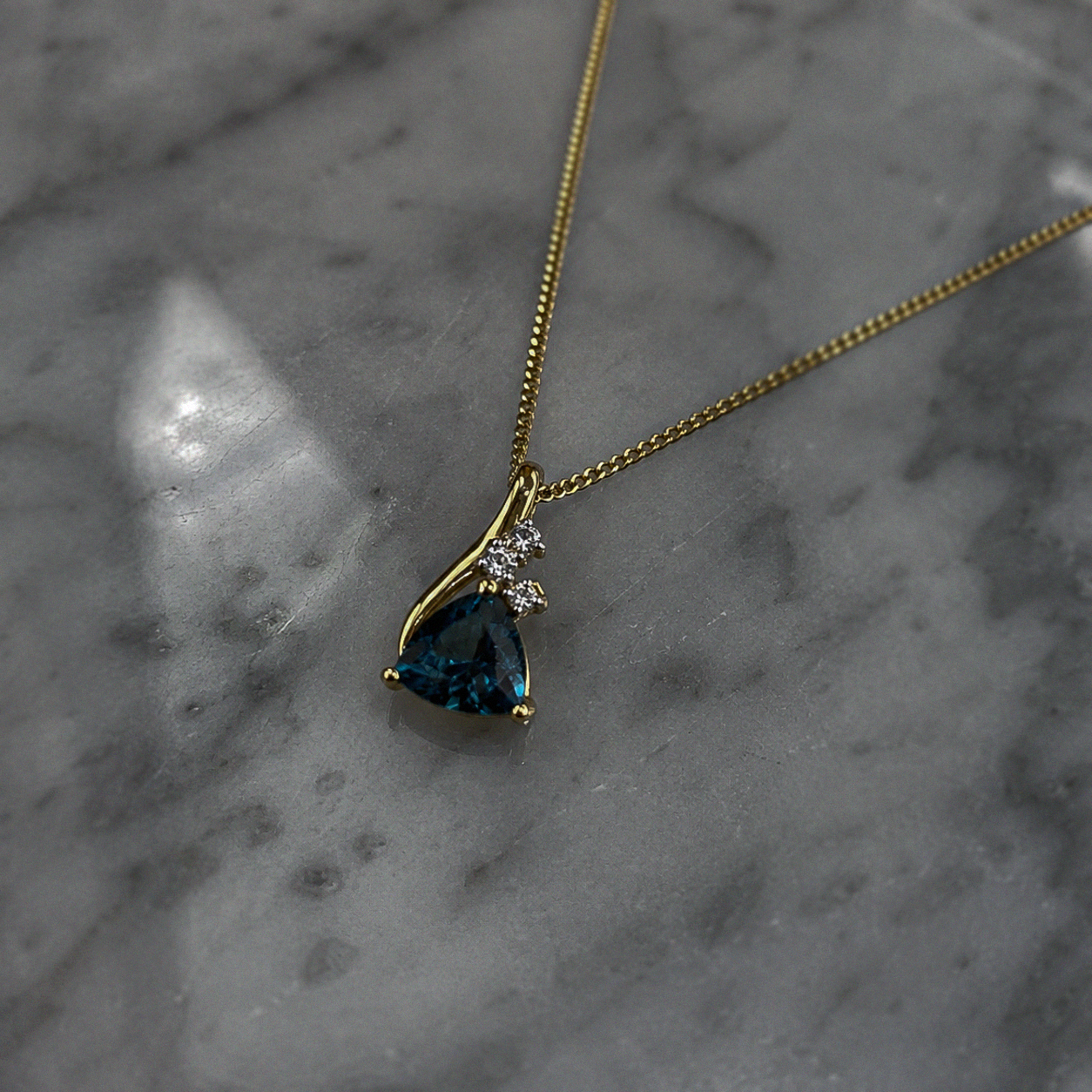 9ct Yellow Gold London Blue Topaz & White Topaz Trillion Pendant
