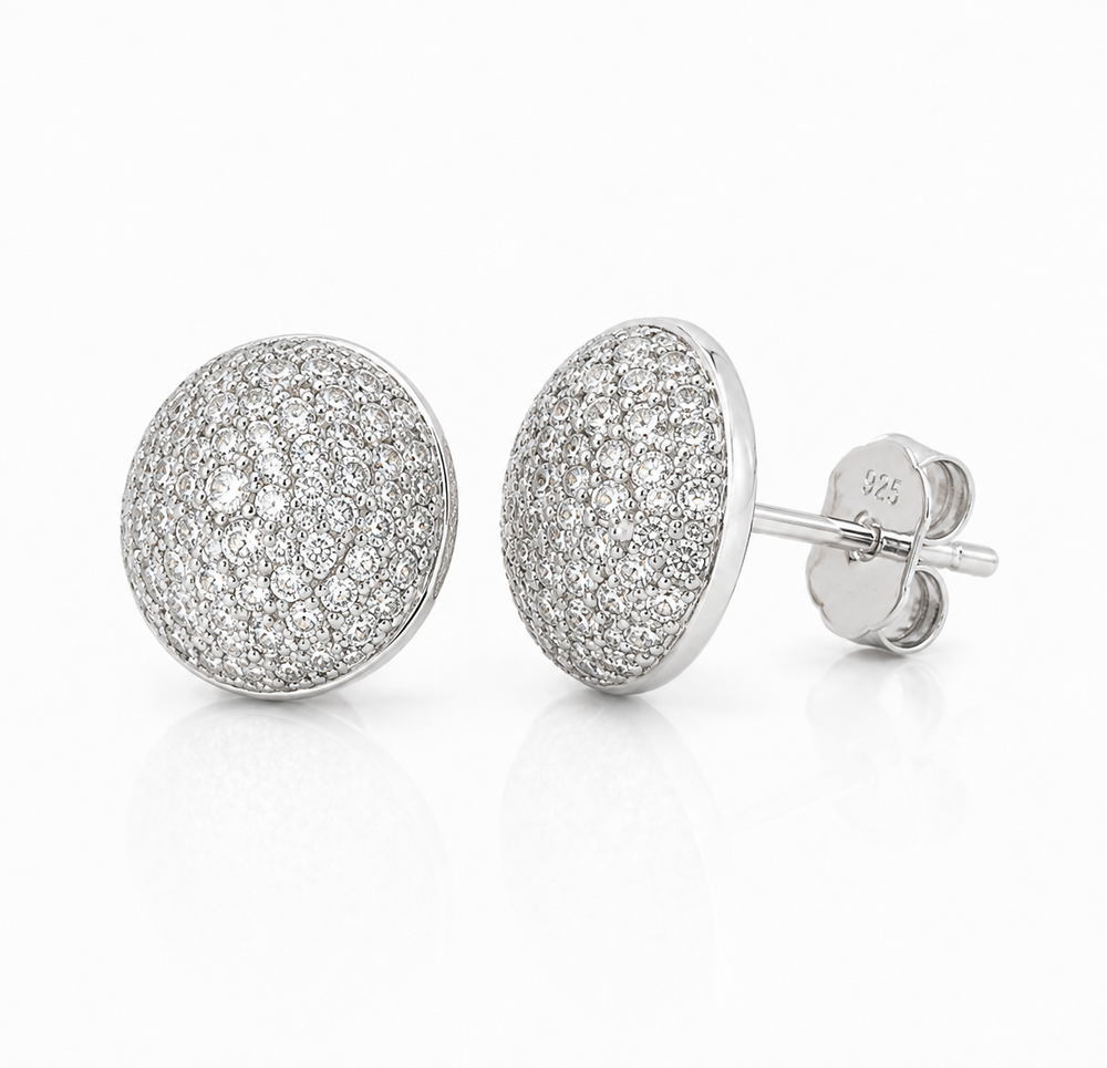 Silver Cubic Zirconia Dome Stud Earrings