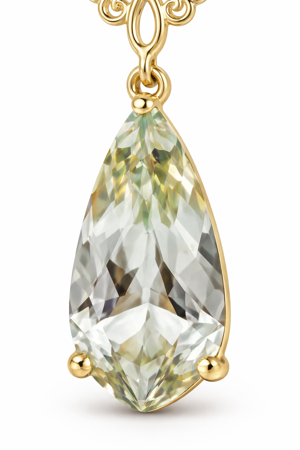 9ct Yellow Gold Green Quartz Drop Earrings with Swirl Detail