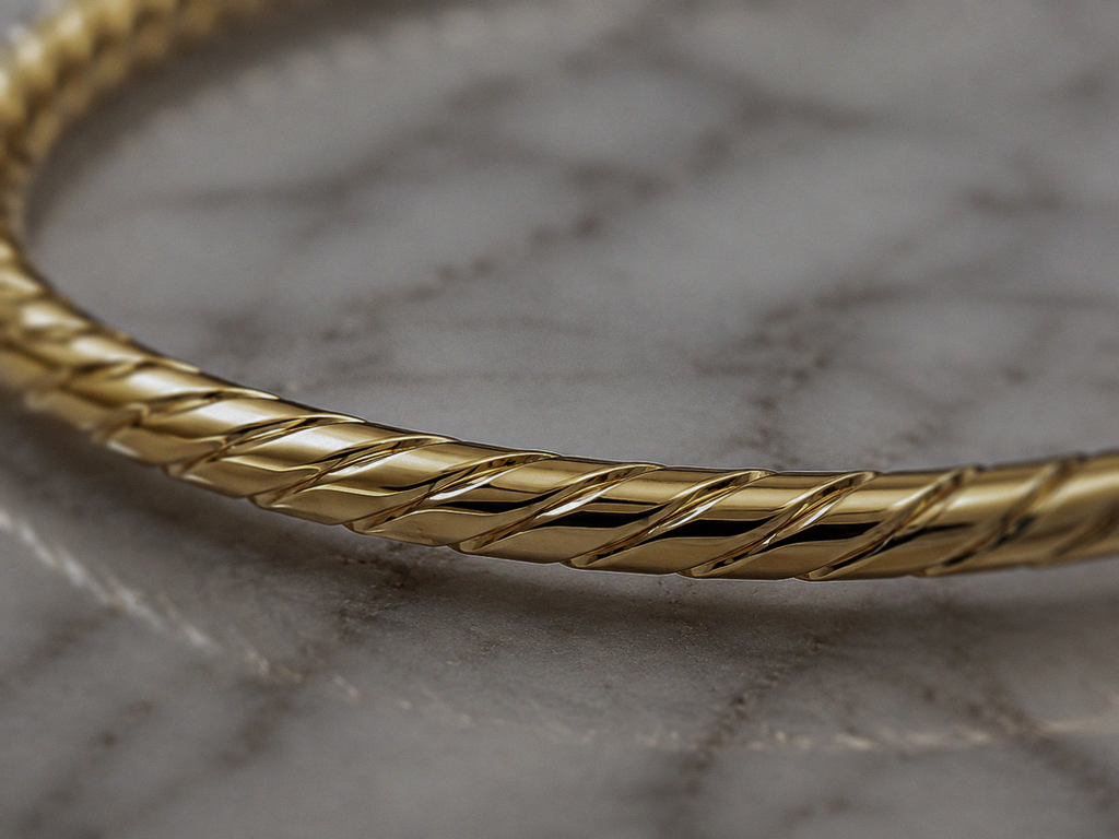 9ct Yellow Gold Plain Twisted Hook Bangle – 12.4g