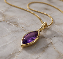 9ct Yellow Gold Flame Cut Amethyst Pendant Necklace