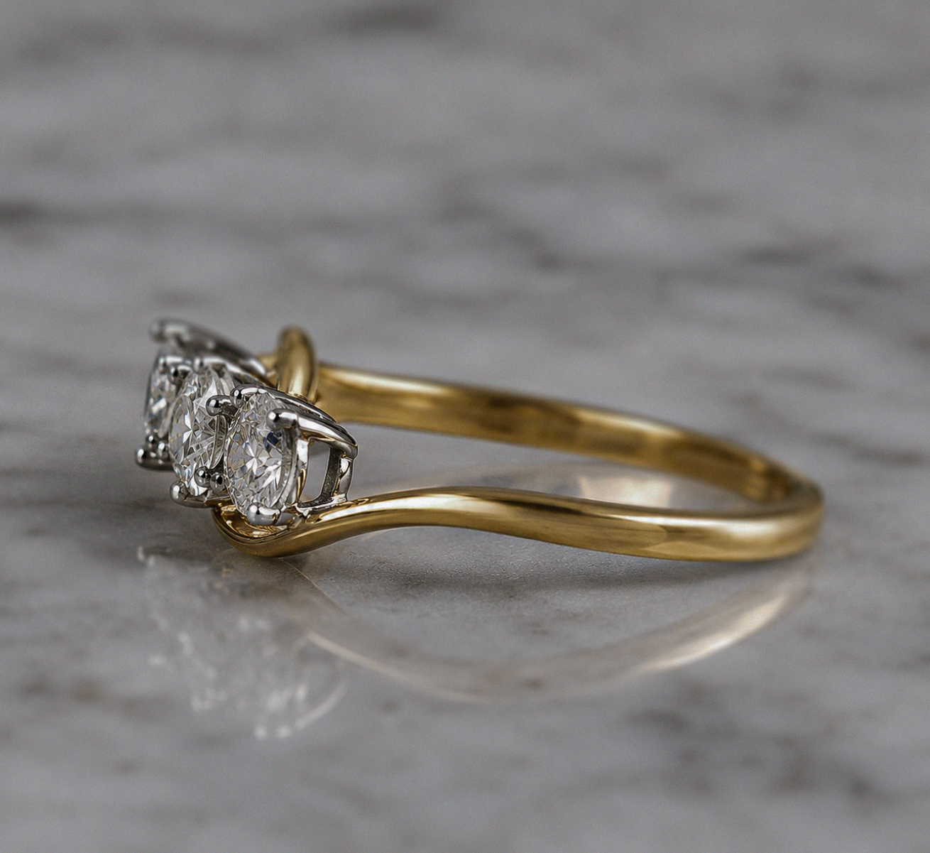 18ct Two-Tone Gold 1.00ct Diamond Swirl Trilogy Engagement Ring