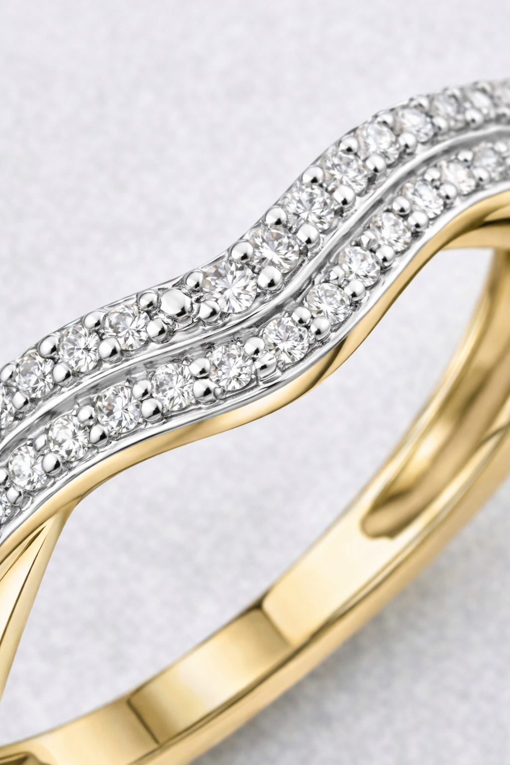 9ct Yellow Gold Double Wave Diamond Set Ring (0.06ct)