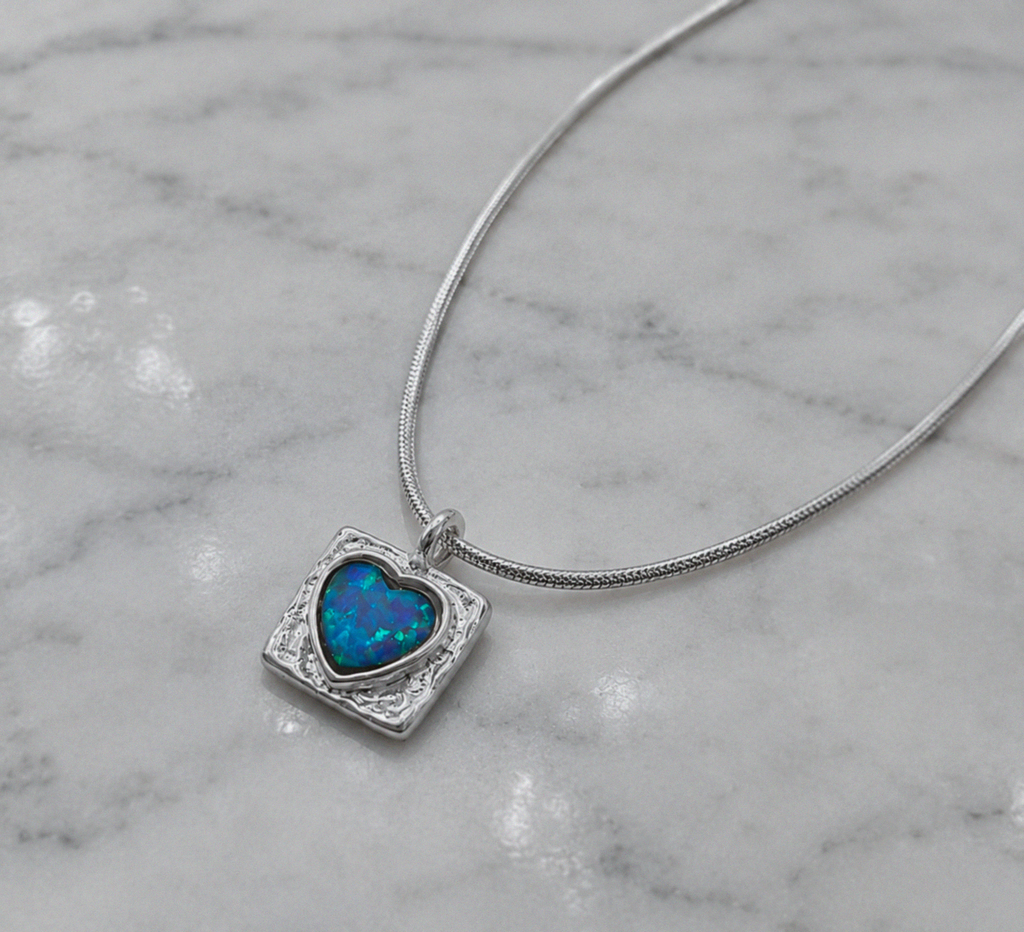 Banyan Sterling Silver Blue Opalite Heart Pendant Necklace